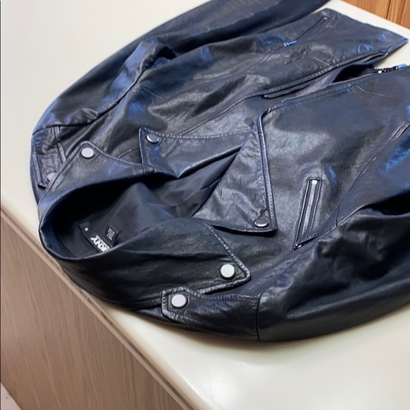 DKNY black leather jacket with nylon side panels. - Picture 5 of 13